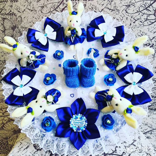 Букет из мягких игрушек на выписку из роддома