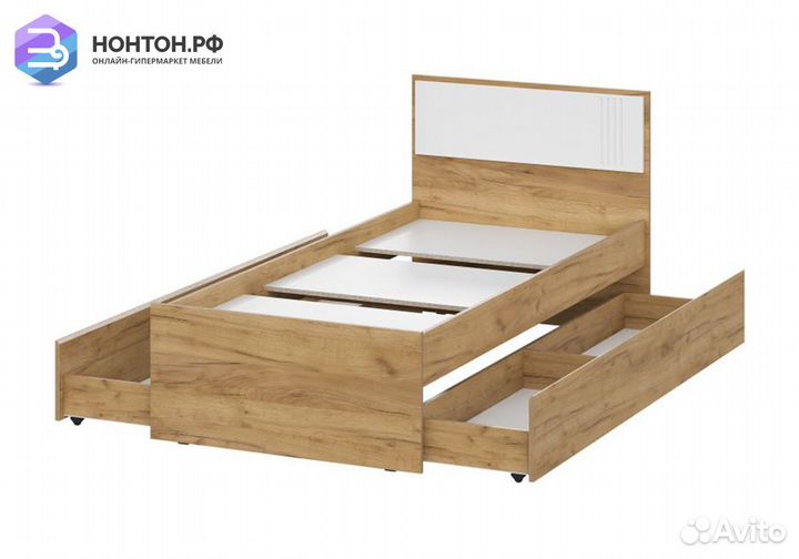 Кровать Милан с ящиками дуб золотой / белый матовы