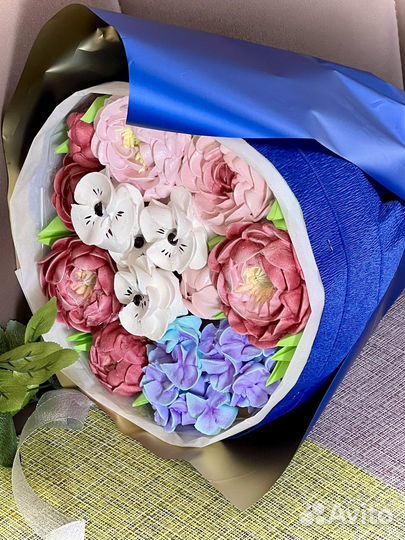 Букет из зефира Пионы и гортензии