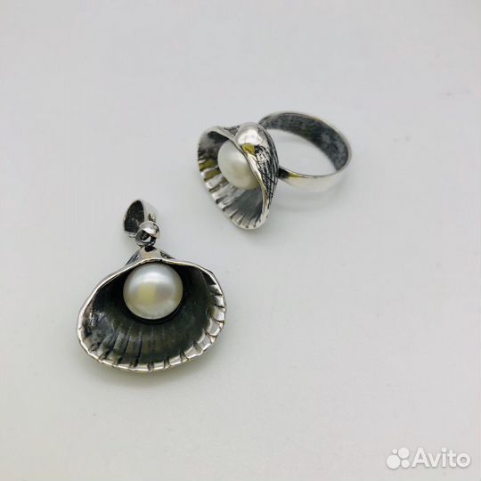 Кольцо и кулон / жемчуг/ серебро 925 / ракушка