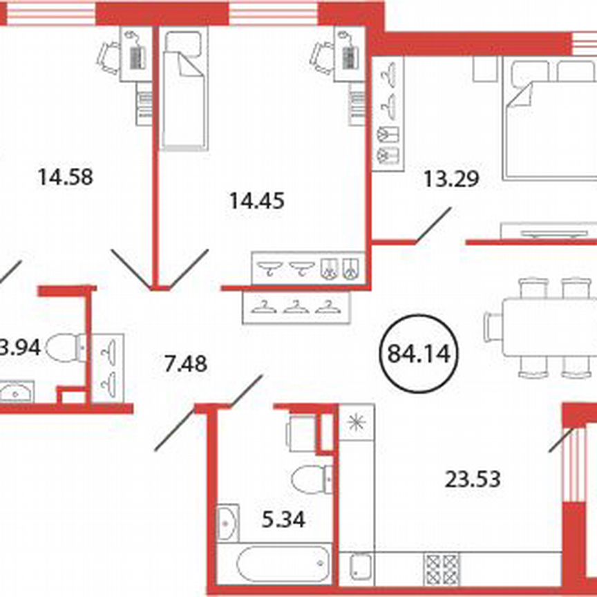 3-к. квартира, 84,1 м², 3/12 эт.