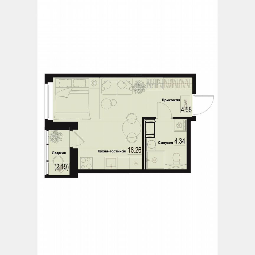 Квартира-студия, 26,3 м², 12/12 эт.