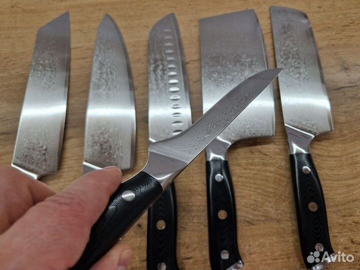 Кухонные дамасские ножи, набор 8 штук