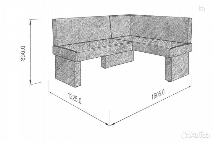 Угловой диван кухонный (правый) Ratio Искусственная шерсть