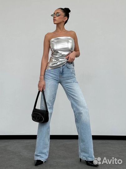 Джинсы прямые женские светло голубые