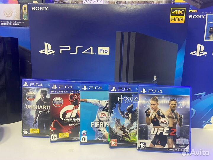 PS4 Pro 1 tb + 5 игр + 1 год гарантии