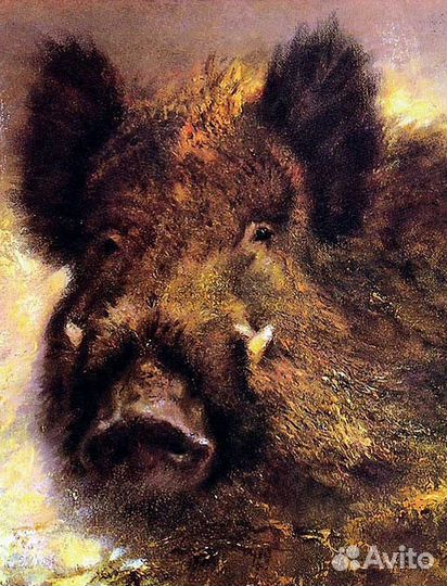 Картина кабаны и волки охота