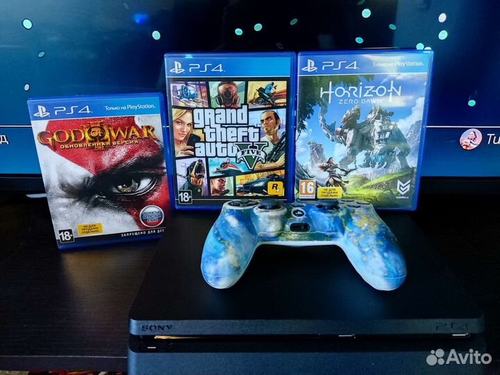 Sony PS4 Slim 1Tb + Диски + Игры