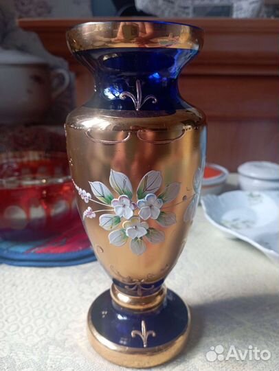 Ваза для цветов Чехия Богемское стекло кобальт