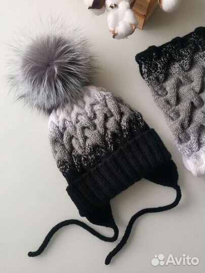 Вязаные шапка и снуд ручной работы Новые в наличии