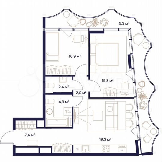 2-к. квартира, 67,5 м², 17/23 эт.