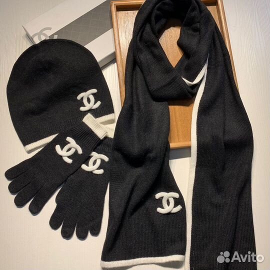 Комплект chanel шапка перчатки шарф