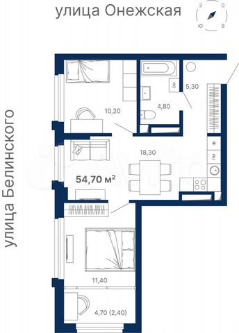 2-к. квартира, 54,7 м², 5/31 эт.