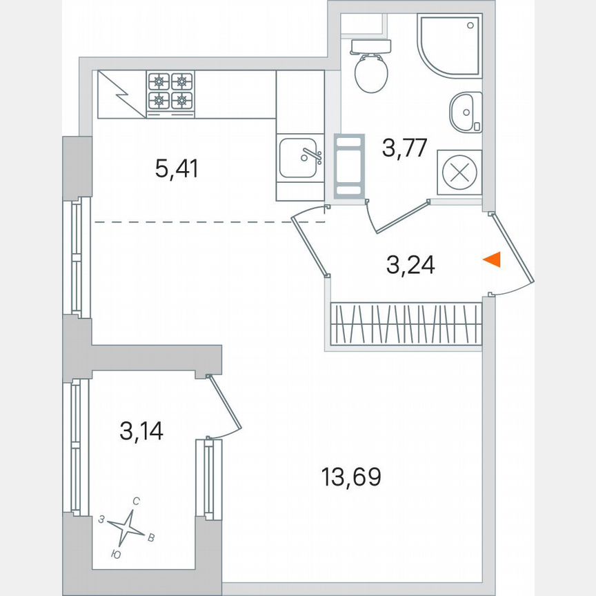 Квартира-студия, 27,7 м², 3/4 эт.