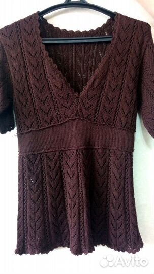 Вязаная туника в стиле бохо, ручная работа