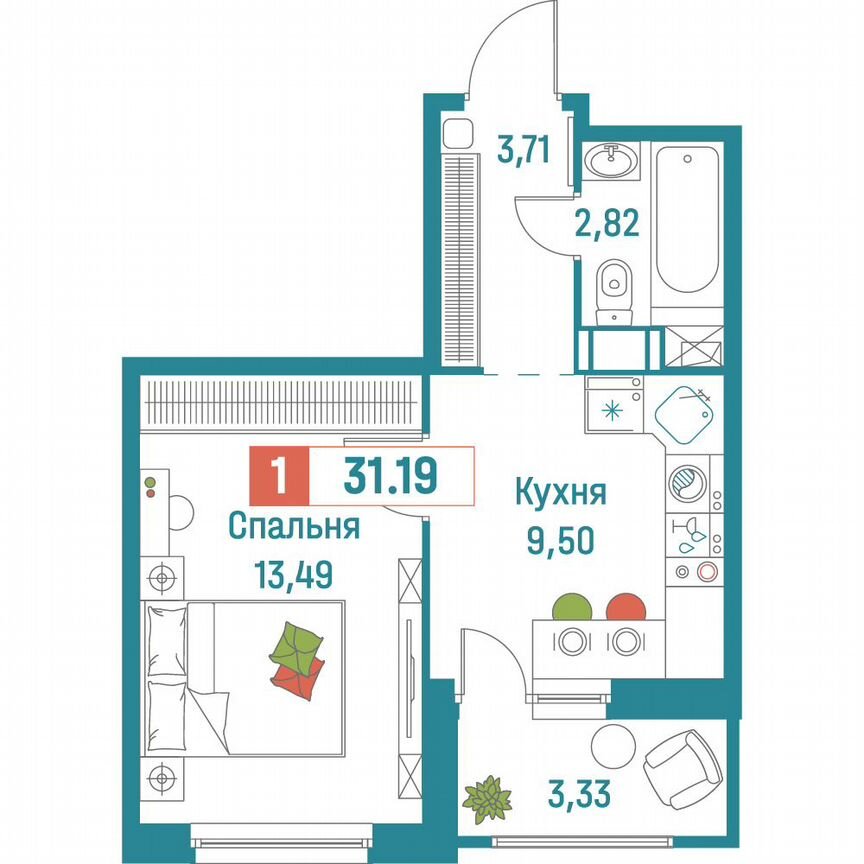 1-к. квартира, 31,2 м², 14/18 эт.
