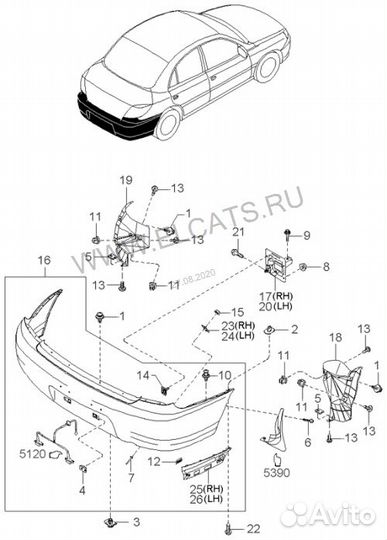 Пыльники заднего бампера Kia Rio DC седан