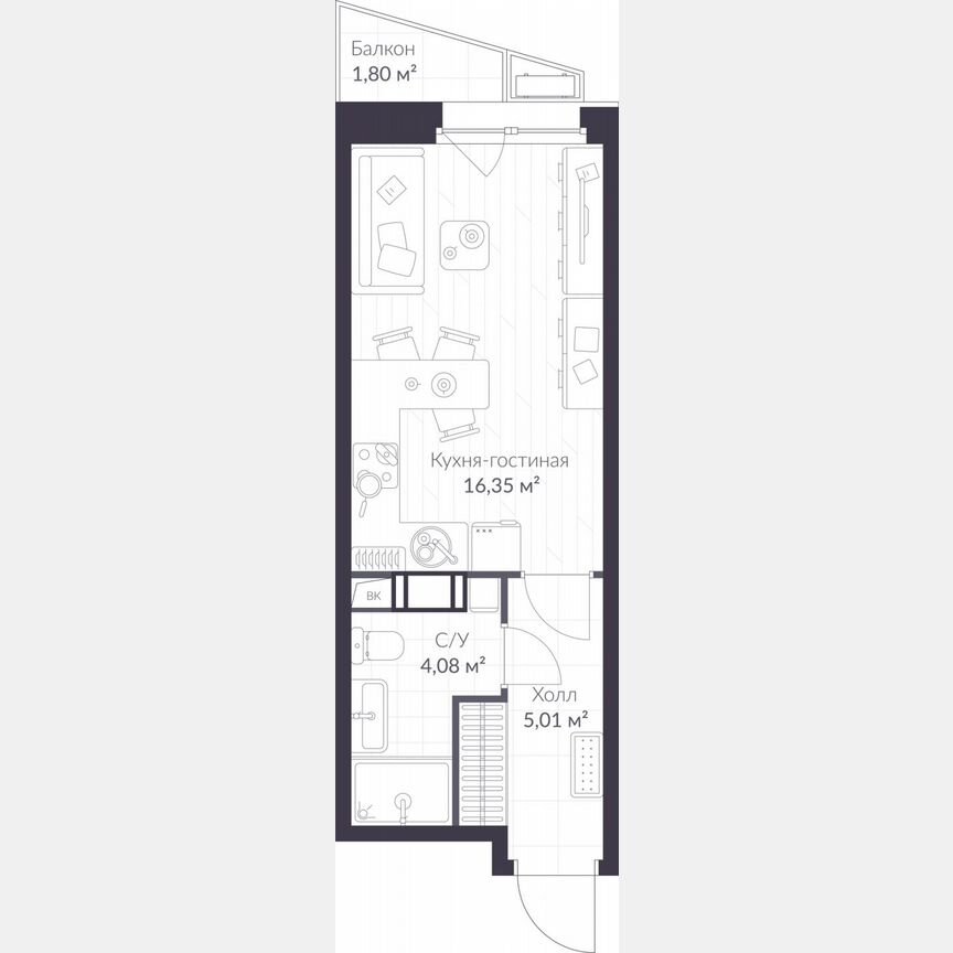Квартира-студия, 26 м², 6/11 эт.