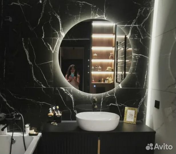 Парящее зеркало с Led подсветкой круглое