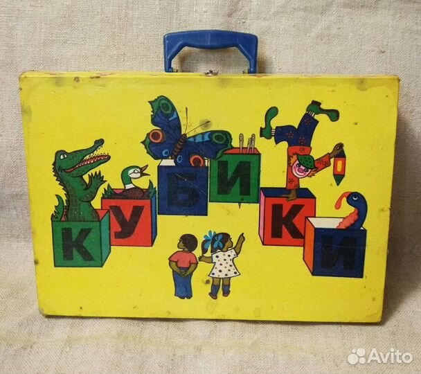 Коробка деревянная. Упаковка. Кубики. Азбука. СССР