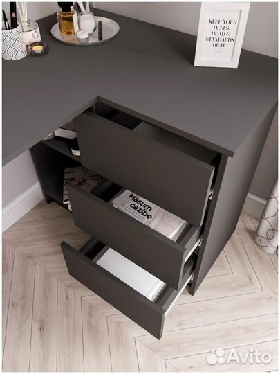 Угловой стол Мори с 3 ящиками мс16 графит