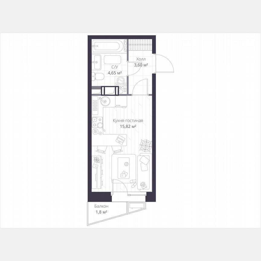 Квартира-студия, 24,6 м², 5/11 эт.