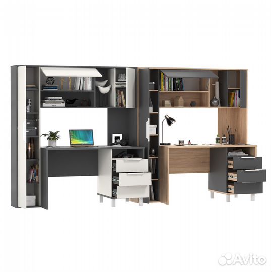 Компьютерные столы Mobi Комфорт 12.95N для домашнего офиса с тумбами сонома/серый/белый