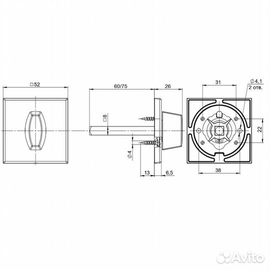 Завертка WC Fuaro BKW8x75.K.RL52 (BKW8x75 RL) BL-2