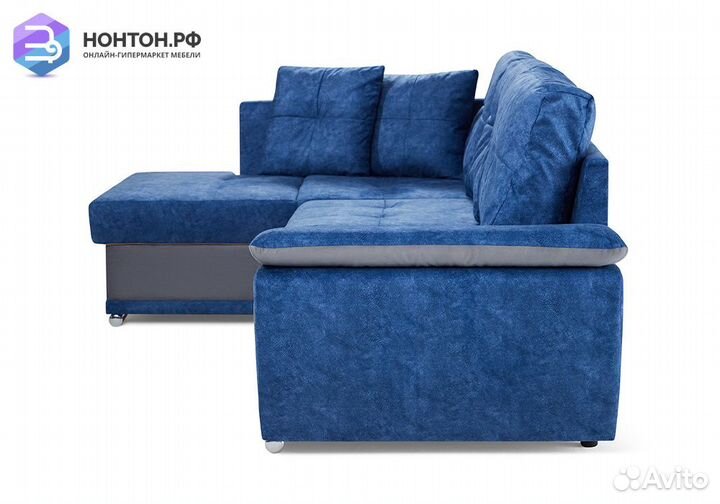 Диван угловой дельфин Риттэр синий / серый