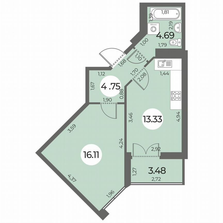 1-к. квартира, 40 м², 6/24 эт.