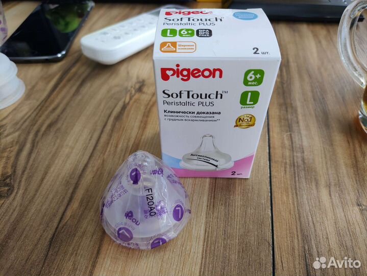 Соски 3шт. на бутылочки Pigeon антиколик L 6мес.+