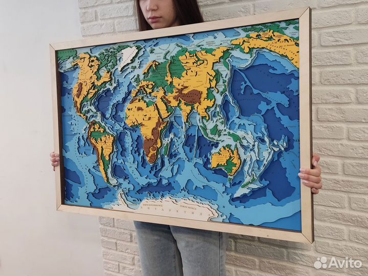 Деревянная карта мира глубинная Тюмень