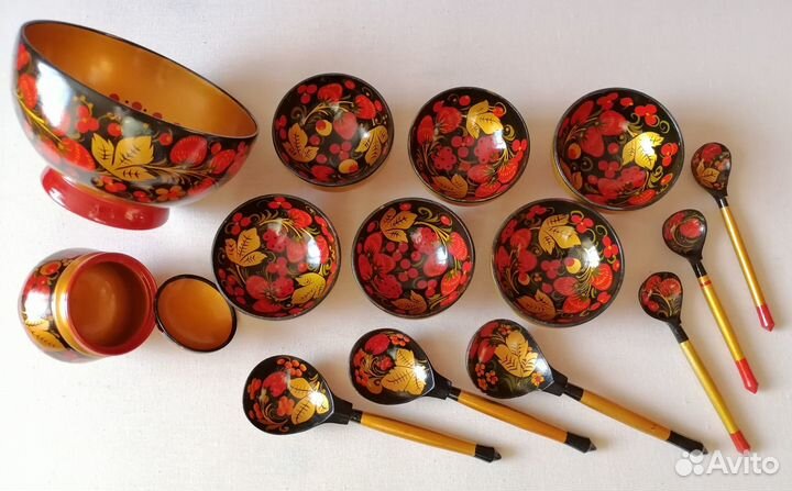Набор посуды Хохлома. Новый(14 шт)