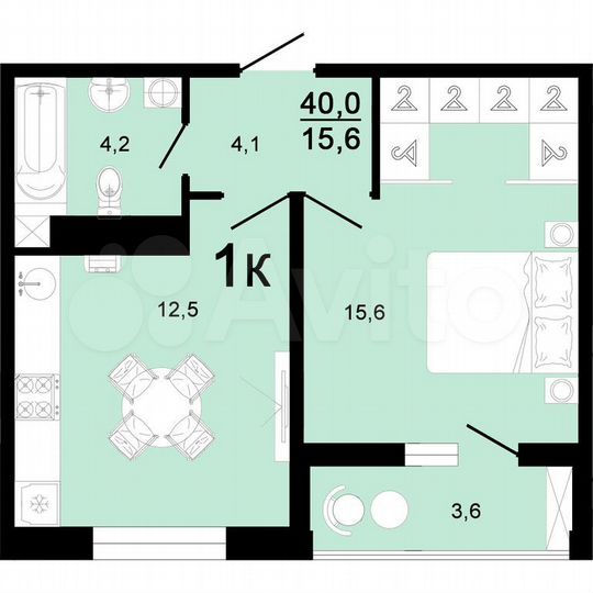 1-к. квартира, 40 м², 2/8 эт.