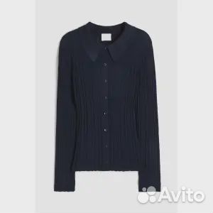 Кардиган H&M Rib-knit With Collar, темно-синий