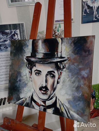 Картина Чарли Чаплин портрет маслом на холсте