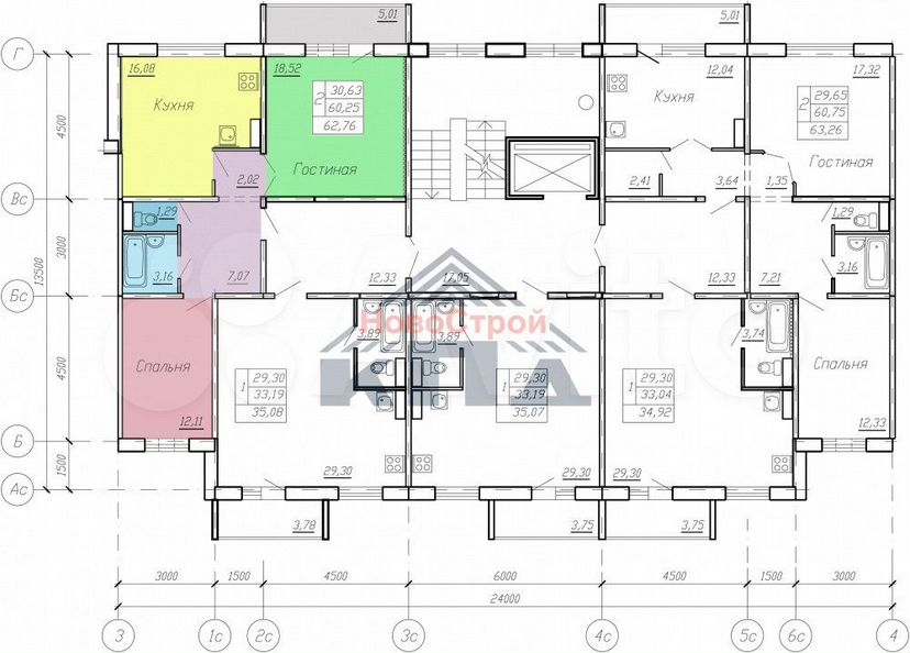 2-к. квартира, 63 м², 1/10 эт.