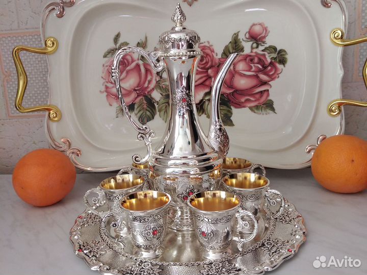 Набор кофейно - коньячный с посеребрением