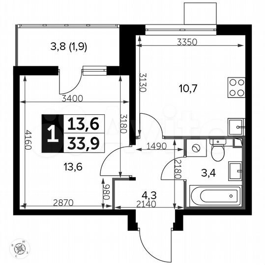 1-к. квартира, 33,9 м², 4/20 эт.