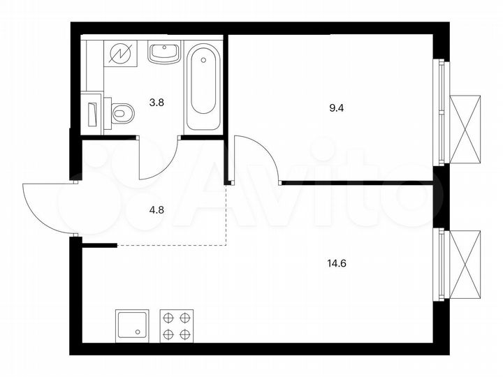 1-к. квартира, 32,6 м², 2/23 эт.