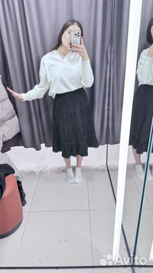 Юбка хлопковая cottage core черная 42-46