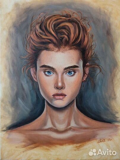 Картина маслом на холсте, портрет девушки