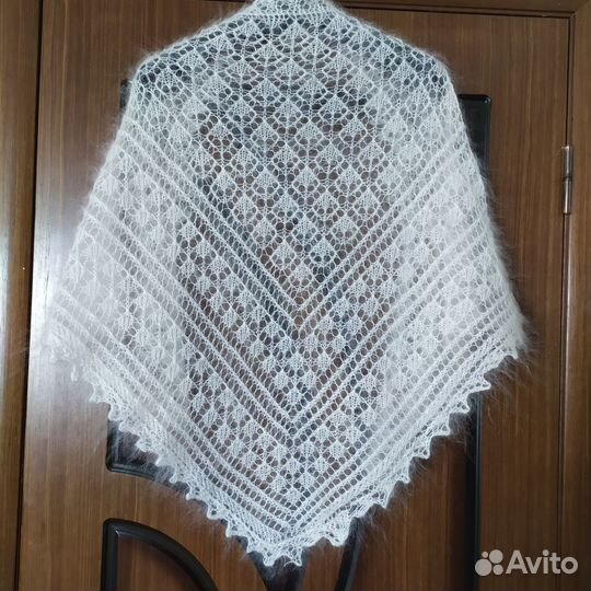 Пуховая ажурная косынка,палантин пуховый вязанный
