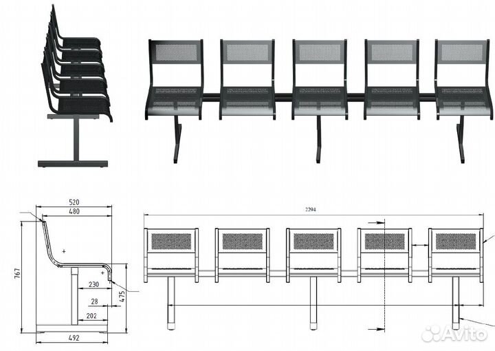Секции стульев в залы ожидания