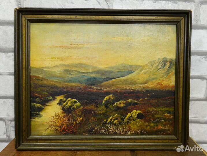 Старинная картина пейзаж холст масло Германия Bott