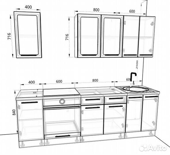 Кухня Дакота (Пасадена) 2,4м, вотан/бетон графит