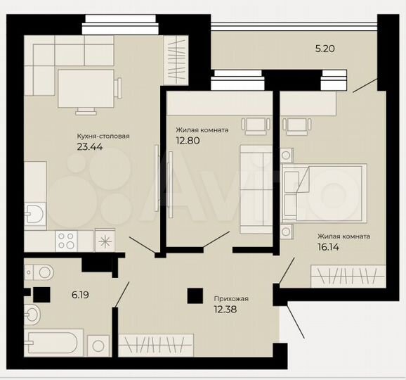 2-к. квартира, 70 м², 4/7 эт.
