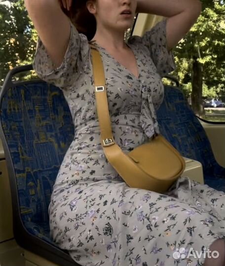 Платье хлопковое в цветок миди голубое