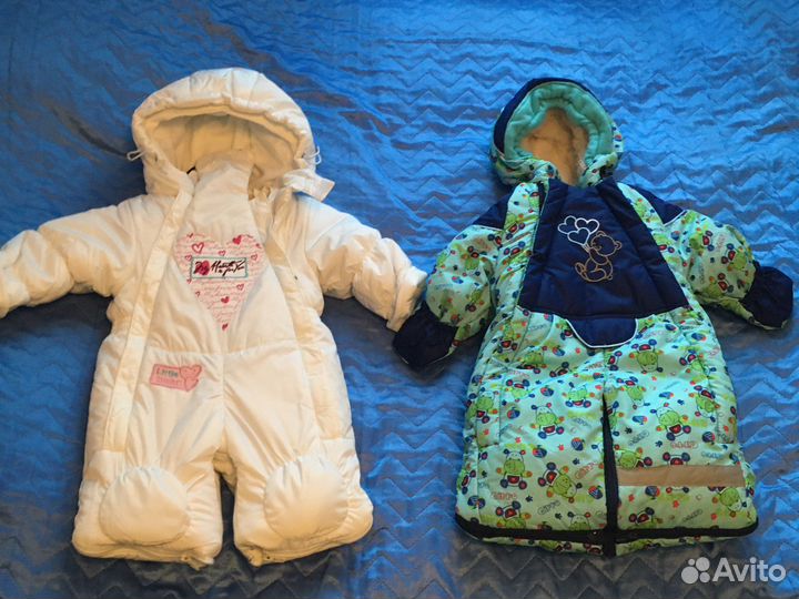 Зимний комбенезон белый рост 68, синий рост 80
