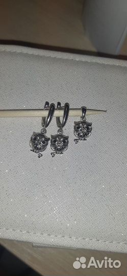 Набор серьги и подвеска Совушки